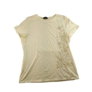 Womens Eddie Bauer T Shirt Embroidered Flowering Vine White Size L